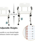 Foldable Shower Chair With Arms And Back, Heavy Duty 330 Lb Capacity, Adjustable Height 27.2 To 31.9 Inches, White Aluminum Alloy