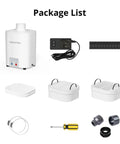 Package list for Kick Nasty Fumes To The Curb With Pro Grade Compact Fume Extractor includes hoses, filters, and power supply.