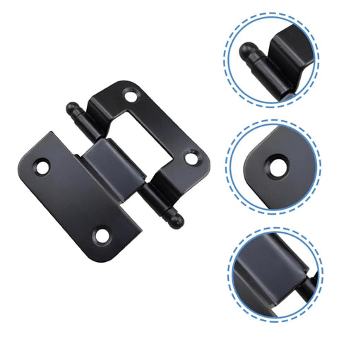 10-pack black cabinet hinges, self-closing, flush-mount design for kitchen and bathroom cabinets.