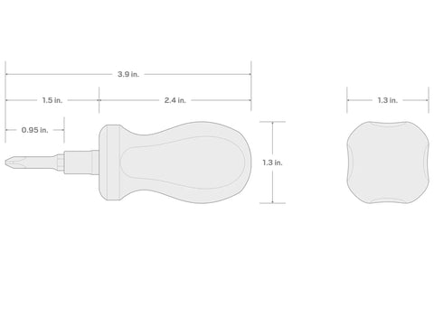 Diagram of 3-In-1 Stubby Multi-Bit Driver With Phillips And Slotted Bits, 1 Quarter Inch Shank 1 Nut Driver Bit Tube, dimensions shown