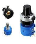 10K Ohm 2W Wirewound Multi Turn Potentiometer With 10 Turn Dial Counting Rotary Knob 6mm Shaft, components shown front and side view.