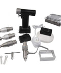 Pro Grade Veterinary Orthopedic Bone Drill And Knockout Precision Surgical Saw With Heavy Duty Motor And Four Quick Bit Swaps Plus Sterilization Case For Hassle Free Clinic Workflows arranged with drill, saw, bits, and case.
