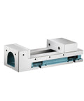Heavy Duty CNC Vise And Angle Fixed Cross Milling Machine Fixture Featuring Knockout Jaw Opening Plus Lockdown Workbench Mount side view