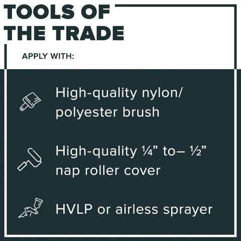 Application tools for High Build Peel Bonding Primer For Durable Seal, including brushes, rollers, and sprayers.