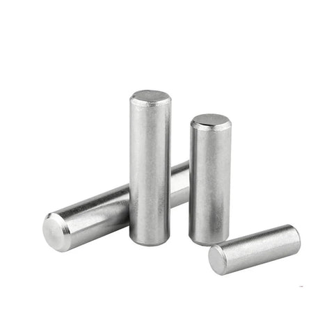 Set of 304 Stainless Steel Cylindrical Pin Locating Dowel, 12 mm diameter, solid shaft, variety of lengths, industrial use.