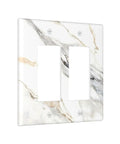 Modern Abstract Wall Switch Covers With Hella Sleek Gray And Gold Marble Finish On Super Solid Plastic 2 Gang Double Rocker Faceplates For Bathroom Or Kitchen Makeover Featuring Dope Floral Graffiti Detail, showing glossy gray and gold marble finish.