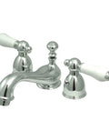 Restoration Mini Widespread Lavatory Faucet with Porcelain Lever Polished Chrome Solid Brass Construction Ceramic Disc Cartridge