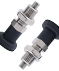 Retractable Stainless Steel Ball Nose Spring Plunger Pair With Smooth Pull Knob Grip And Rugged Construction For Quick Locking And No Drama Positioning On Workshop Gear M16, showing sleek design and durable components.