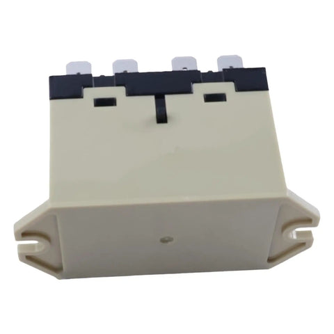 Enclosed Power Relay G7L-2A-TUBJ-CB DPST-NO With Test Button for 200-240VAC, cream housing, view from top with terminals visible