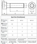 Technical drawing of M5 Titanium Socket Cap Screws Set M5x28mm Grade 5 Ti6Al4V Hex Socket Bolts DIN912 with spot size details table.