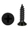 Kickass Quality 100 Pack Black Stainless Steel Wood Screws Flat Head Phillips Drive 8 X 1 2 Inch Rust Resistant Hardware For Pallet And Furniture Builds, showing black flat head and pointed screw.