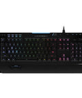 Slick Black RGB Mechanical Gaming Keyboard Featuring Prograde RomerG Switches For Lightning Fast Actuation, top view with illuminated keys.