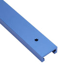Blue Anodized Aluminum T Track 400mm 15.7in for woodworking with visible mounting hole on end, heavy duty guide rail