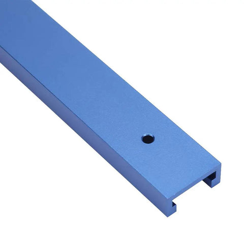 Solid Anodized Aluminum Miter Track Fixture Slick Sliding Jig Built Tough For Woodworking Router Projects Blue Finish close-up.