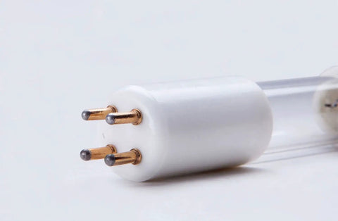 Close-up of 40W UV Replacement Bulb For OWS Water Purification Systems, 36.4 Inch Long, with 4-pin base plug and play connections.