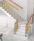 30 Pack Top Shelf Steel Balusters And Full Railing Kit For Decks Porch Stairs Backyard Fencing Rust Proof Outdoor Spindle Post Setup For Chill Weekend Builds on modern staircase with wooden rail.