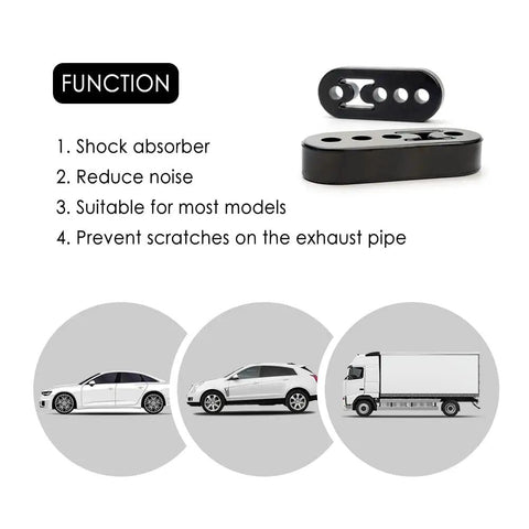 Adjustable Heavy Duty Exhaust Hanger Kit For Cars, Trucks, And SUVs, 12mm Hole, 4.25 Inch EPDM mounts detail with function list.