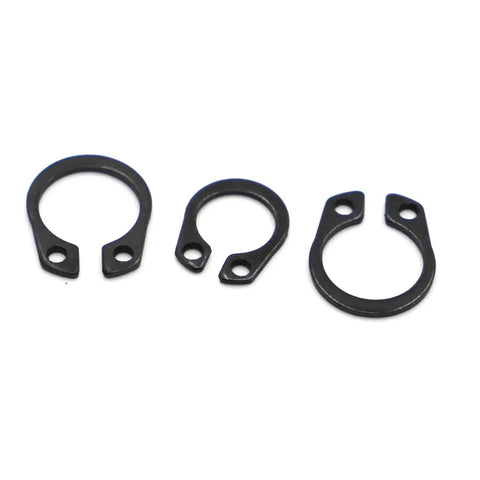 Heavy Duty Internal Shaft Circlips Top Shelf Manganese Steel Precision Retaining Rings set of three sizes for secure fastening.