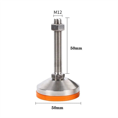 Super Sturdy Adjustable Leg Levelers Built With 304 Stainless Steel Threads And Grippy Rubber Cushions For Rock Solid Sofa Cabinet And Shelf Glide Feet That Lock In Place And Keep Things Square No Matter How Shaky Your Floors Get On The Reg, showing M12 nut and rubber base.