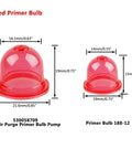 Red primer bulb set with dimensions for Four Foot Fuel Line Kit For Small Engine Chainsaws Blowers Trimmers And Weedeaters Includes Multiple I D And O D Sizes Primer Bulb White Fuel Filter Replacement Fuel Hoses For Poulan Craftsman Husqvarna Stihl Echo Ryobi