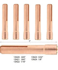 Premium TIG Collet Replacement Kit 3/32 Inch Fits Model 9 20 And 25 Welding Torch with copper construction, set of 5 units.