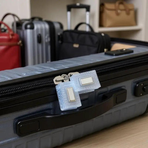 Heavy Duty Rectangular Magnetic Buttons Hidden Clasp Set Hella Secure For Leather Bags Jackets And Luggage 10 Pack shown on suitcase zipper