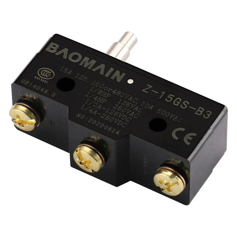General Purpose Micro Switch With Slim Spring Plunger And Screw Terminals, Momentary SPDT 1NO 1NC, 15A Rating