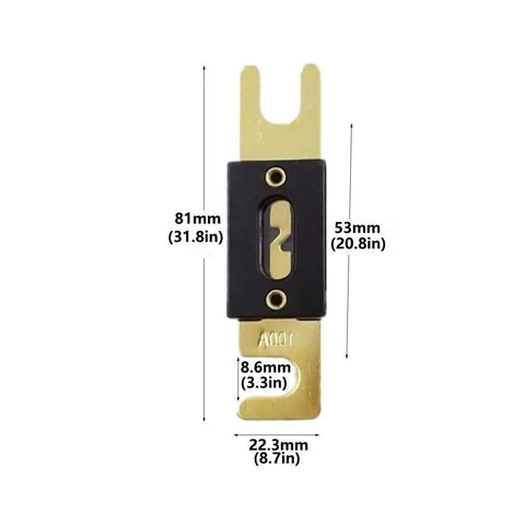 Premium Quality Heavy Duty 200 Amp ANL Fuse Gold Plated 32 Volt Circuit Protection For Car Audio Radio Stereo System Top Shelf 4 Pack dimensions shown.