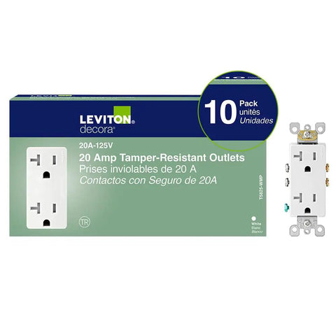 Decora Style 20 Amp 125 Volt White Tamper Resistant Outlets 10 Pack For Safe Easy Home Electrical Upgrades And Quick Access Power