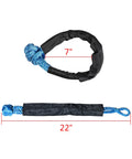 4 Pack Synthetic Soft Shackle Ropes 1/2 Inch With Protective Sleeve And Aluminum Recovery Rings Blue Heavy Duty Off Road Recovery Gear Kit For ATV UTV SUV Truck Marine Farming Industrial 41,000 Lbs Break Strength showing rope dimensions.