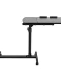 Slick Adjustable Height Computer Desk With Smooth Rolling Casters For No Sweat Home Office Setup Ergonomic Lift Standing Workstation Mobile Laptop Cart Black Finish side view with height adjuster.