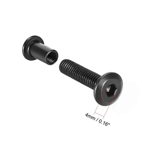 Built Tough Hex Socket Screws And Post Binding Bolts For Leather Craft Legit Heavy Duty M6 Male And Female Threads With Sleek Black Carbon Steel Coating Rock Hard Hold For Bags And Belts 10 Pack showing M6 black carbon steel screws and binding post.