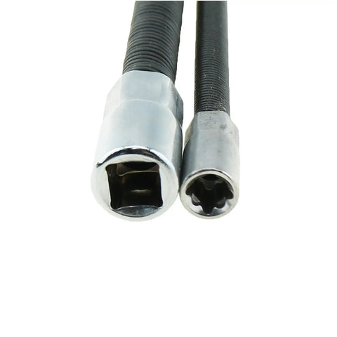Heavy Duty Flexible Sleeve Extension Bar Set With 1/4 And 3/8 Inch Adapter Sockets for tight spaces, chrome finish, flexible design.