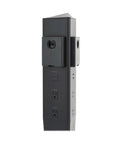 Rock Solid Surge Protector Tower With Six Ac Outlets Five Usb Ports Three Wireless Charging Pads and K Slot for secure charging.