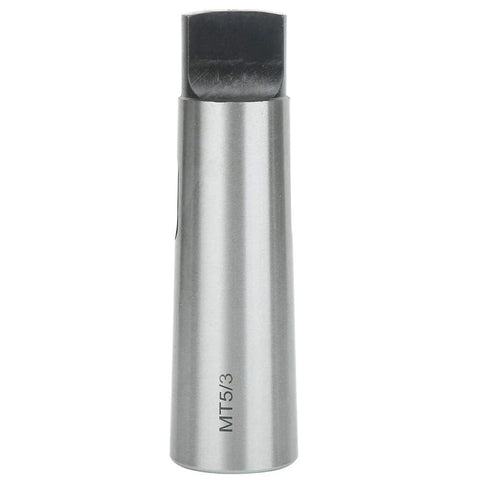 Morse taper drill sleeve adapter MT5 to MT3, HSS, silver metal, front view