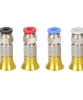 Four pneumatic straight connectors for 3D printer filament dryer box accessories PC4 M6 for 1.75mm filament, gold and silver body with colored tops.