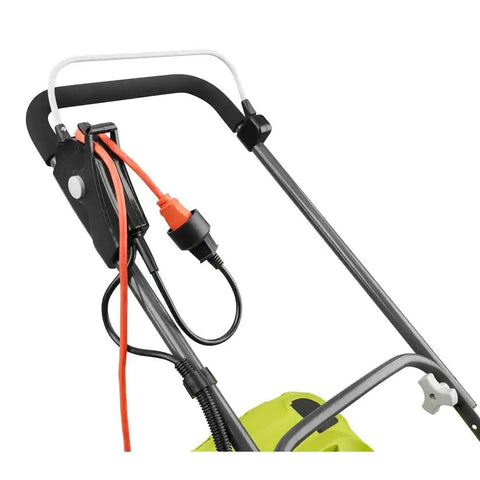 Corded Electric Walk-Behind Lawn Mower With 11 Amp Power, Lightweight Push Design For Easy Yard Work, 13 Inch Cutting Width, No Gas, Quiet, Efficient For Small To Medium Lawns handle and cord detail