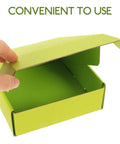 Open view of 10 Pack Green Corrugated Board Shipping Boxes that are lightweight yet sturdy thin cardboard mailers.