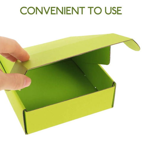 Open view of 10 Pack Green Corrugated Board Shipping Boxes that are lightweight yet sturdy thin cardboard mailers.