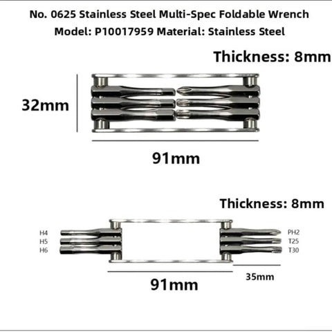 Top Tier Stainless Steel Folding Wrench Kit With Hex And Torx Bits For DIY Fixes, Home Repairs, And Garage Jobs That Get The Job Done Right And Fast, 91mm x 32mm