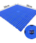 Lightweight Plastic Pallet With Nestable Design And Ventilated Grid for storage, dimensions 50cm x 50cm x 3cm, blue color