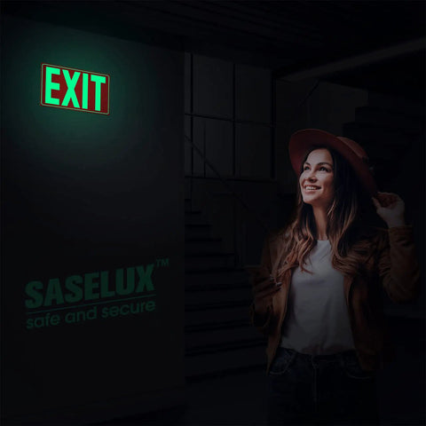 Glow In The Dark Photoluminescent Exit Sign Red With Easy Peel And Stick Adhesive Backing Non Electrical Scratch Resistant