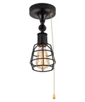 Industrial Farmhouse Style Ceiling Light With Pull Chain One Light Black Semi Flush Mount Adjustable Metal Cage Directional Wall Sconce For Kitchen Hallway Laundry Room Bedroom And Living Area No Fuss Install