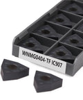 Hardcore 10 Pc Indexable Carbide Lathe Tool Set With Tough Wnmg Holders For Precision Turning Steel Stainless And Cast Iron Cnc Machining. WNMG0404-TF inserts in holder.