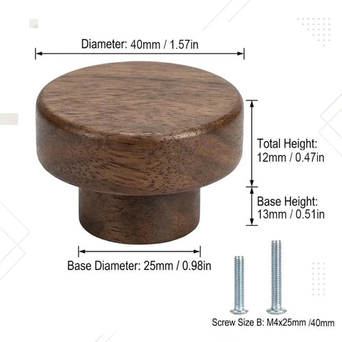 Top Shelf Mid Century Modern Walnut Mushroom Cabinet Knobs slick round drawer pull, 40mm diameter, premium quality hardware.