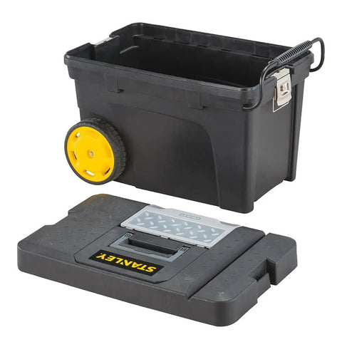 Heavy Duty Rolling Tool Box On Wheels With Black Finish 20 3/8 Inch Wide By 11 3/4 Inch Deep Contractor Chest Durable Steel Construction Secure Latch