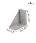 Corner Bracket Gusset 80mm x 80mm For 4040 Aluminum Extrusion Profile 4 Pack Silver Reinforcement Mounts side view with dimensions