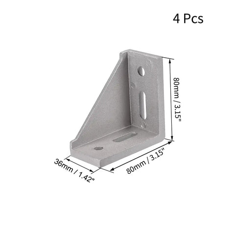 Corner Bracket Gusset 80mm x 80mm For 4040 Aluminum Extrusion Profile 4 Pack Silver Reinforcement Mounts side view with dimensions