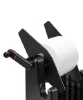 Heavy Duty 2 In 1 External Label Roll Holder Stand For Desktop Thermal Printers with a white paper roll in black frame.