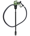Electric Drum Pump With Quick Slide Telescopic Tube For Smooth DEF And Cleaner Transfer No Sweat Operation Easy Twist Grip Built Tough For Long Days On The Job Site Right Now, black and green design with flexible hose.